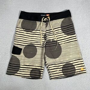 Quiksilver Shorts Mens 34 Brown Striped Boardshorts Swim Surf Beach Logo Pocket
